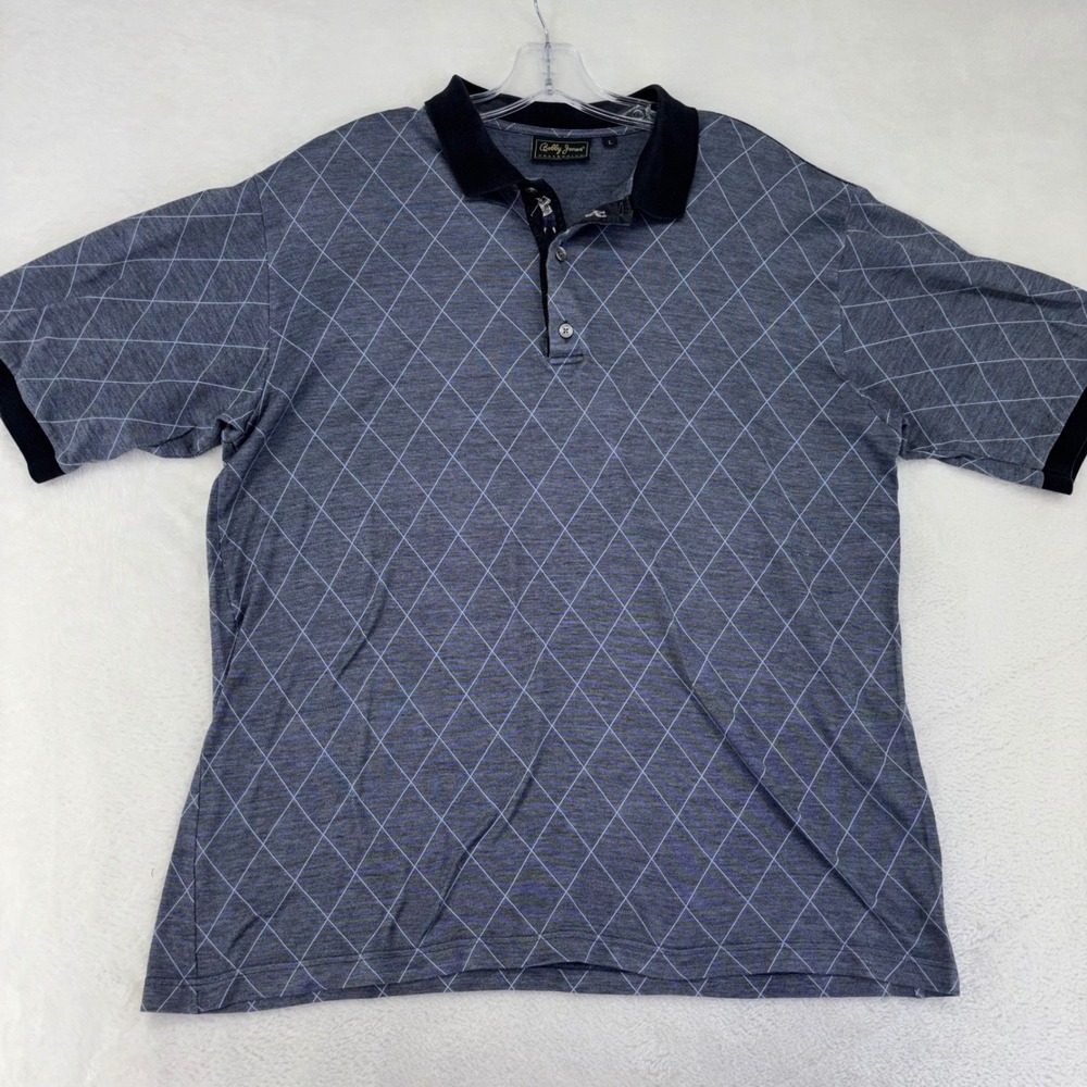 Bobby Jones Collection Mens Large Polo Shirt Grey Blue Diamond Made in Italy L